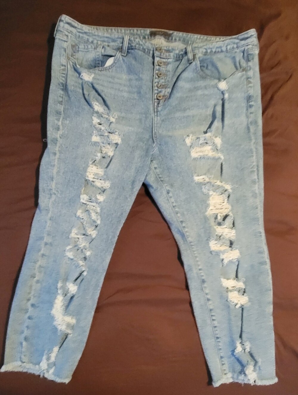 Distressed Torrid Light Blue Women's Jeans - Button Fly